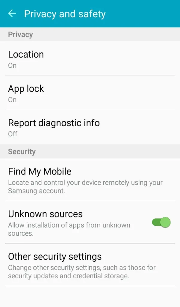 Activate Unknown Sources for Installing Sweet Selfie